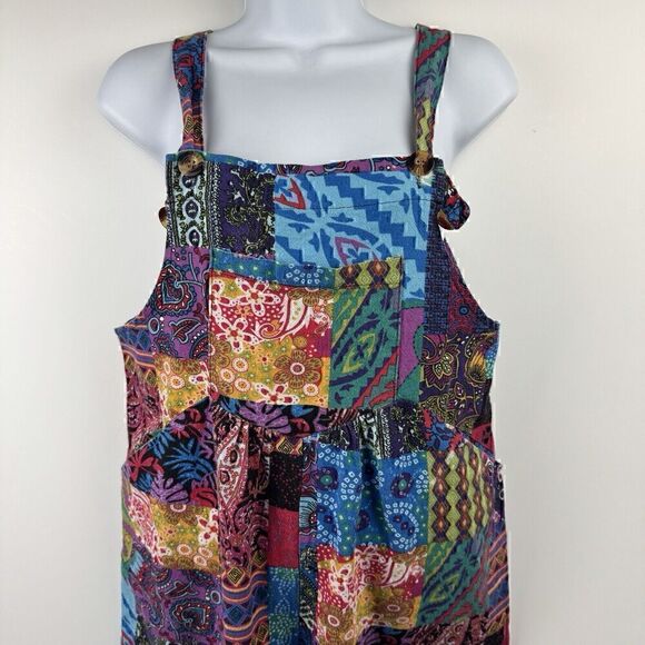 Camsa Bright Boho Oversized Patchwork Color Block Hippy Cropped Overalls, Sz. M - Picture 4 of 12